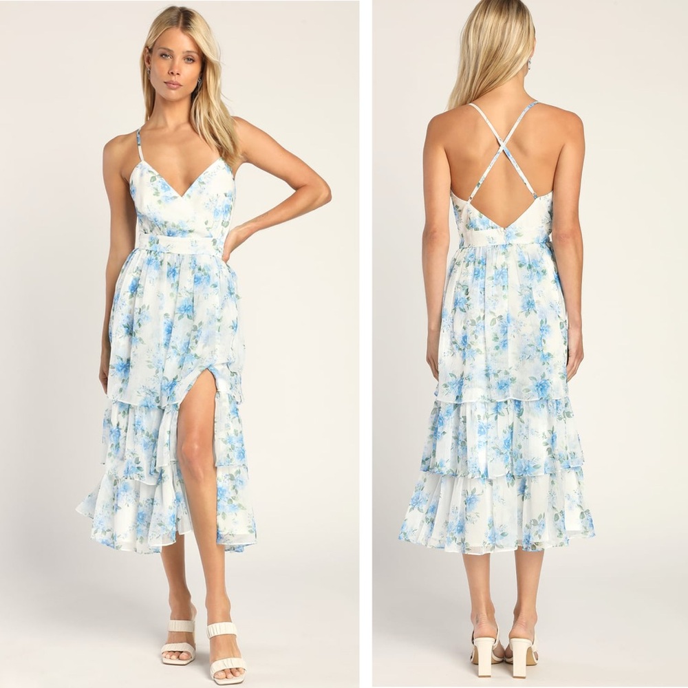 Lulu's Blue Floral Midi Dress